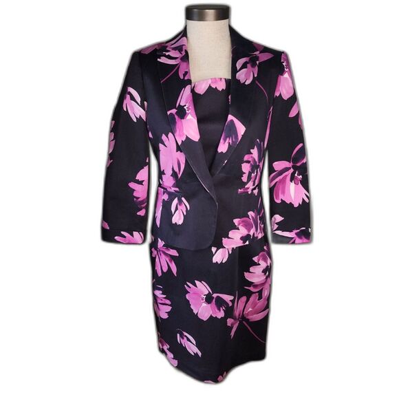 HOBBS London Navy & Pink Floral Dress Suit Jacket Set Sz 6 - Picture 1 of 10